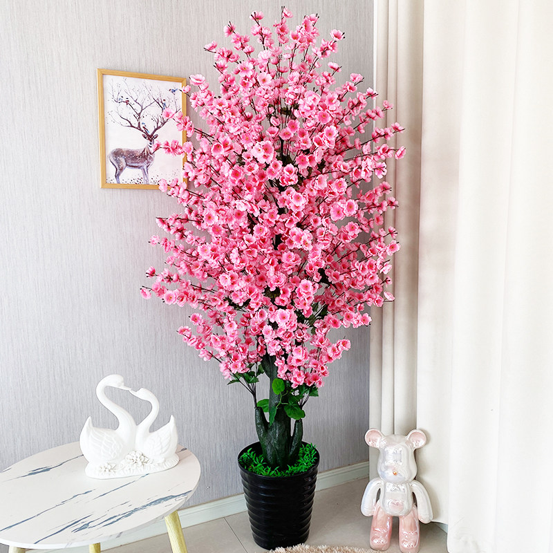 假花仿真桃花树樱花树粉色花朵绿植盆栽室内装饰摆件多巴胺风网红
