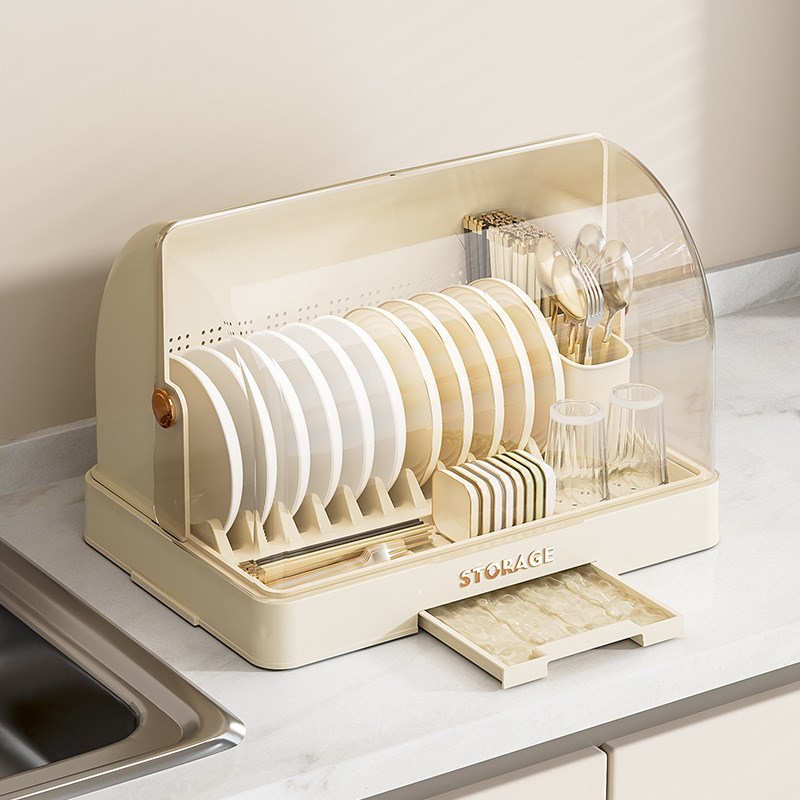 厨房碗架碗筷收纳盒家用带盖放餐具装碗箱碟盘沥水置物架塑料碗柜