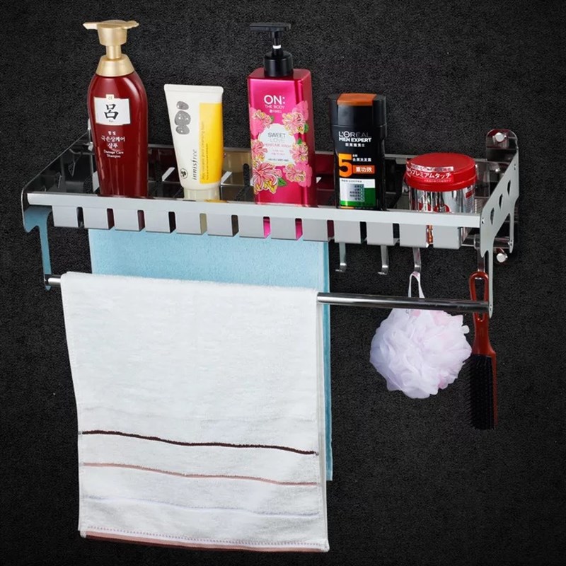 304免打孔厨卫置物架多功能加厚枪型槽板浴巾架浴室毛巾架壁挂架