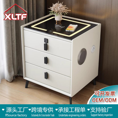 实木智能床头柜多功能插排无线充电音响指纹解锁卧室储物抽屉式