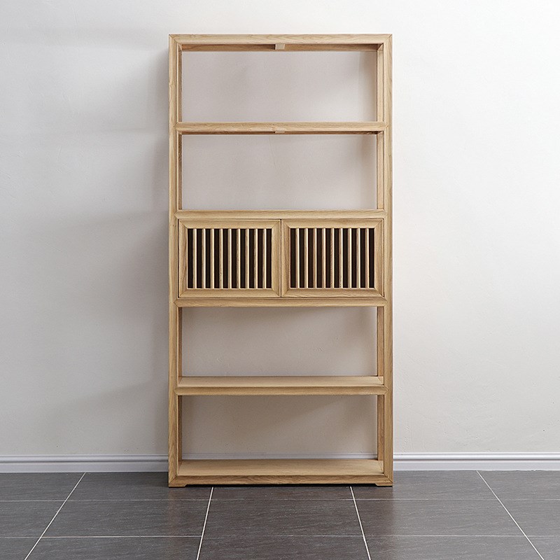 新中式博古架茶叶柜白蜡木简约展示柜组合仿古书架茶室实木家具