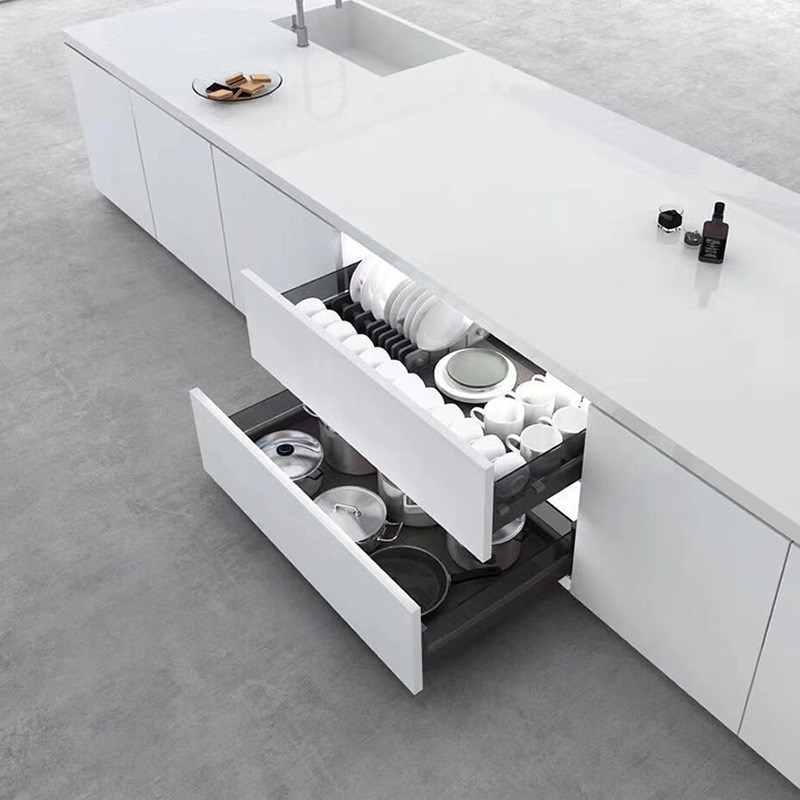 铝合金黑晶玻璃模块碗篮 450深浅柜碗碟调料锅具2件套中岛拉篮