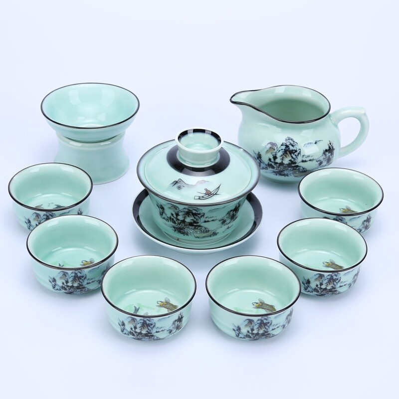 景德镇青瓷陶瓷茶具手绘荷花莲花整家用功夫茶具套装盖碗茶壶茶杯|ruв категории посуда, чайный сервиз, супник - от Buy2taobao.com для оказания профессиональной услуги покупки агента Taobao