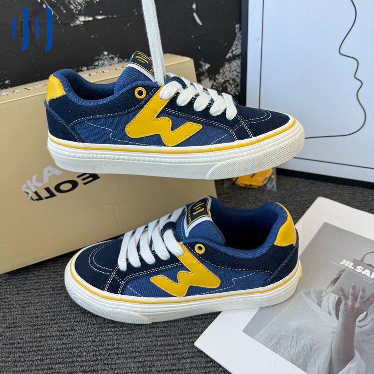 妖魅官方蓝黄拼色秋季校园风W系列休闲低帮学生国潮滑板鞋