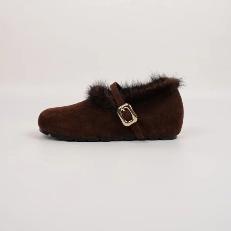 绒面版秋冬新款貂毛复古单鞋女内增高加绒舒适毛毛鞋小众玛丽珍鞋