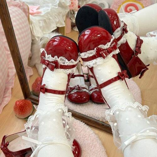 红色lolita风鞋子lo高跟女童洛丽塔甜美蝴蝶结学生2026年夏季新款