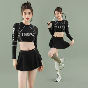 2025泳衣批发分体两件套少女泳衣女长袖 显瘦度假温泉泳衣批发