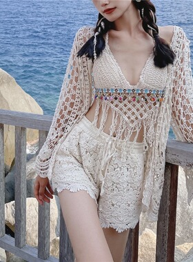 品质晴棉刺绣开衫镂空钩花外搭防晒女装三件套波西米亚民族风