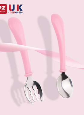 BERZ贝氏彩虹兔叉勺男女宝宝辅食工具不锈钢儿童餐具喂食便携勺子