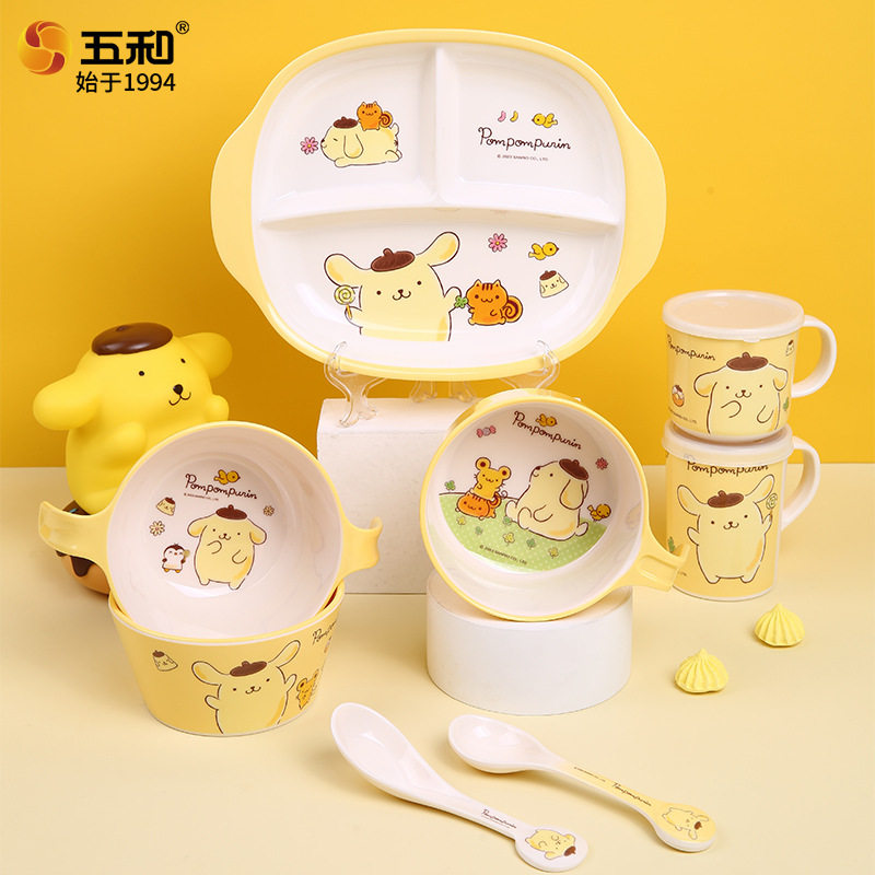 五和布丁狗密胺餐具三丽鸥正版授权防烫卡通儿童碗勺子分格盘水杯