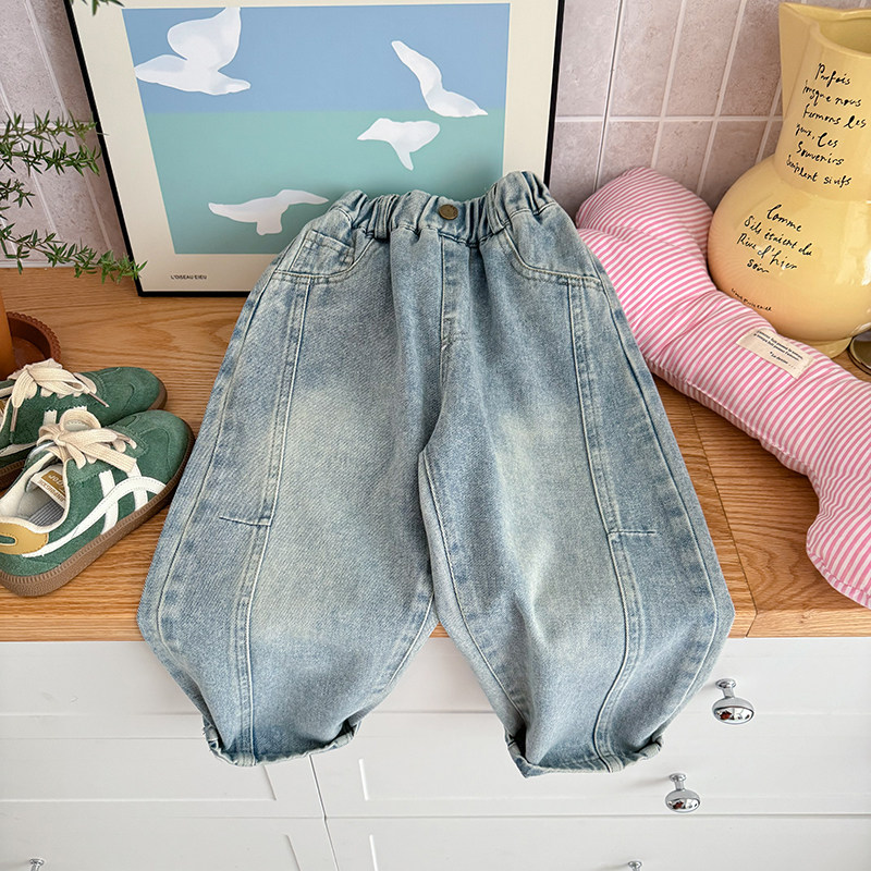 儿童春季新款牛仔裤拼接弯刀男女中大童哈伦裤童裤休闲牛仔裤,童装/婴儿装/亲子装,裤子,淘宝优惠券,粉丝福利购,淘宝优惠卷