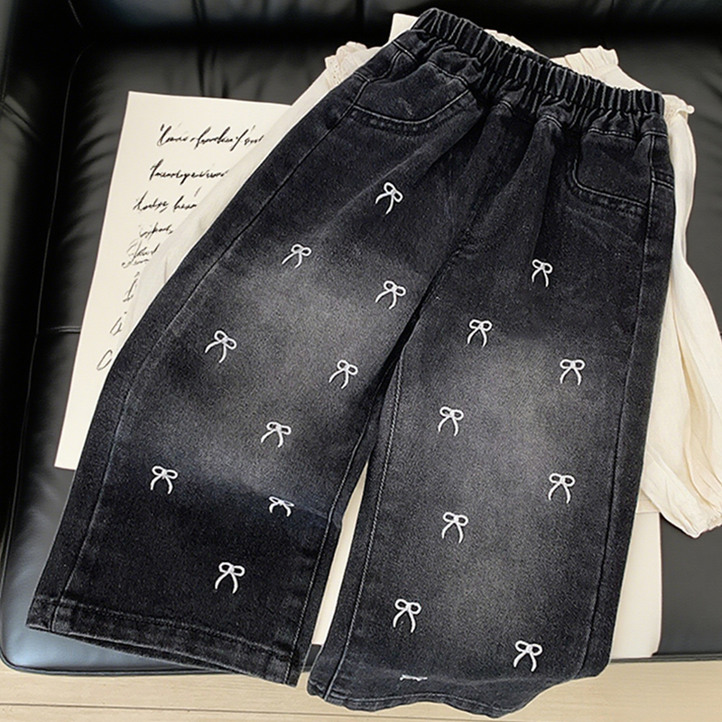 女童牛仔裤直筒宽松百搭阔腿长裤子水洗软牛仔春秋季新款女宝宝