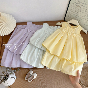 女童夏季套装新款洋气时髦无袖上衣薄款裤子夏季女宝宝时尚洋气潮