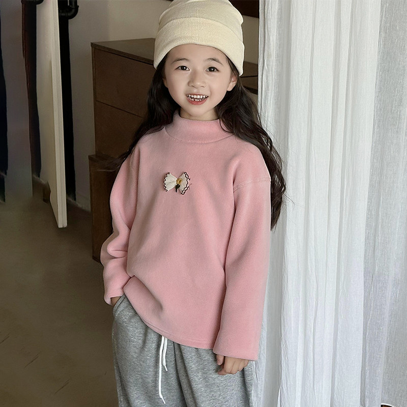 儿童卫衣秋冬款加绒打底衫女童半高领奥粒绒卫衣双面一体奥粒绒