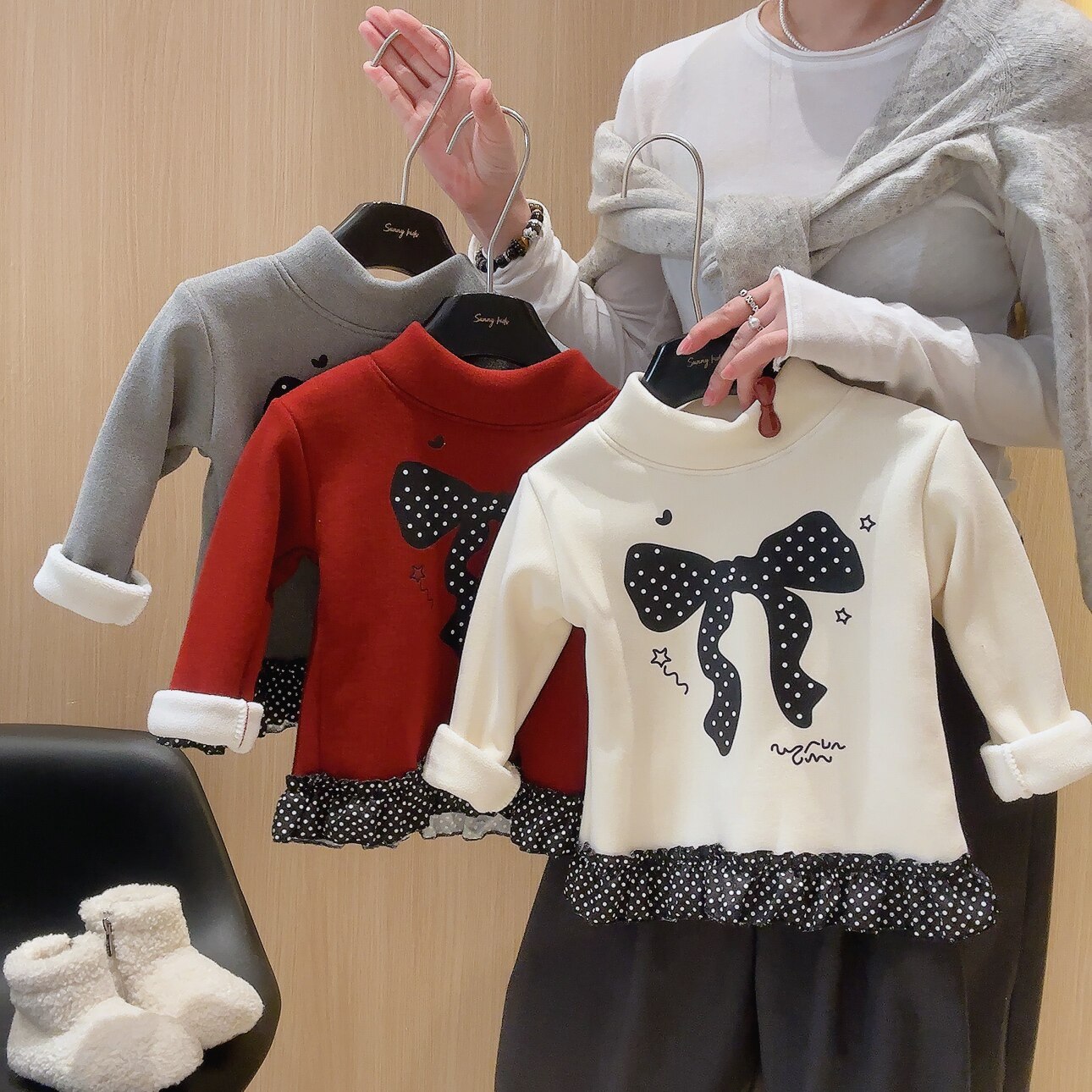 女童加绒打底衫卫衣长袖T恤秋冬儿童冬装高领上衣新款内搭打底衫