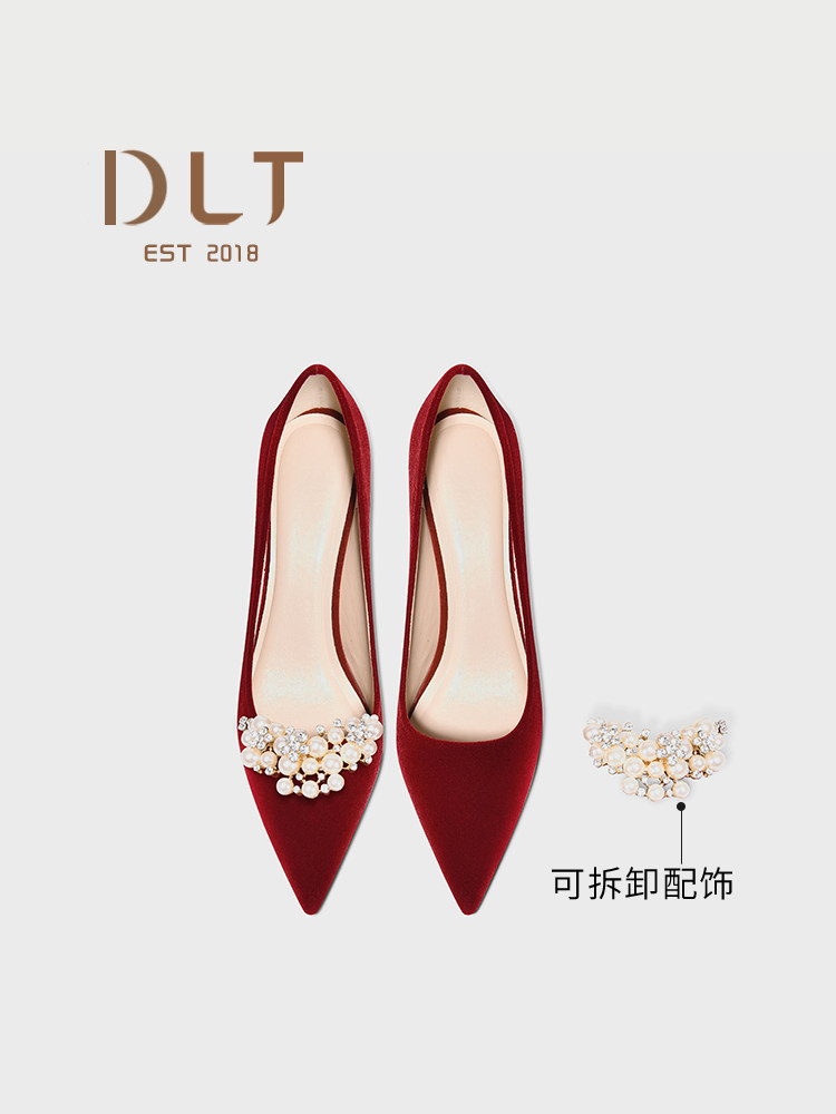 WEDDING SHOES WOMENS NEW XIUHE WEDDING DRESS TWO WEAR STILETTO PEARL CHINESE STYLE RED HIGH-HEELED BRIDAL SHOES HIGH-HEELED BRIDAL SHOES