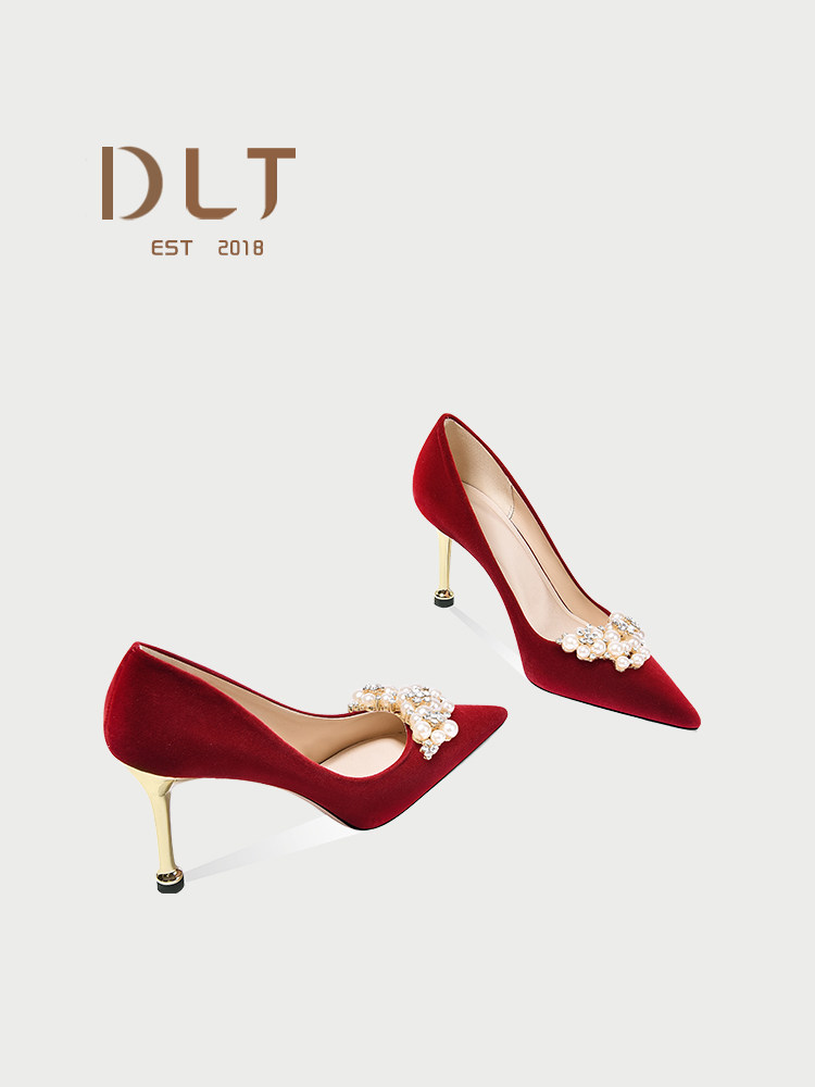 WEDDING SHOES WOMENS NEW XIUHE WEDDING DRESS TWO WEAR STILETTO PEARL CHINESE STYLE RED HIGH-HEELED BRIDAL SHOES HIGH-HEELED BRIDAL SHOES