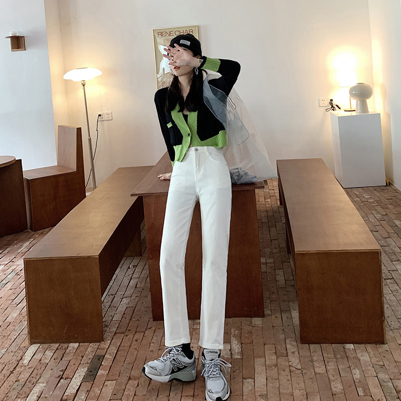 爆款烟管锁边直筒牛仔裤女2020秋冬季高腰加绒宽松显瘦百搭直筒裤