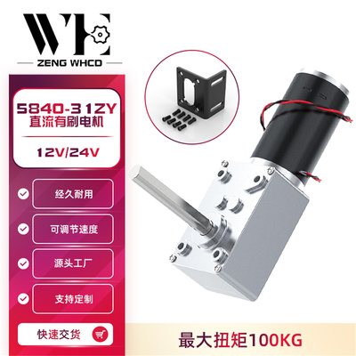 5840-31ZY长轴蜗轮蜗杆微型马达大扭力直角调速正反转减速电机12V