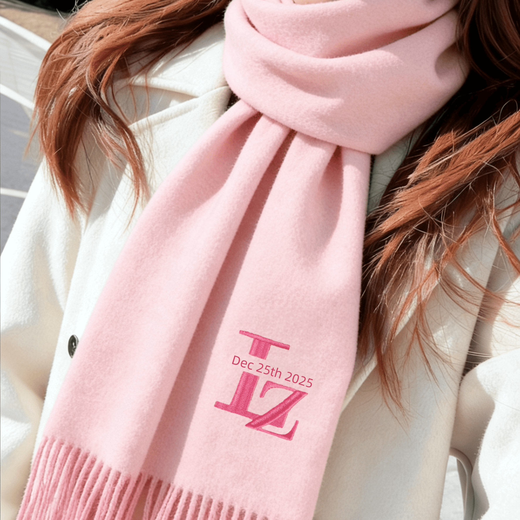 羊毛围巾刺绣刻字定制圣诞礼物