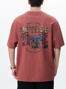 专柜新款潮流夏季薄款宽松T恤士水洗ios五分袖潮黑色白色朱砂红男