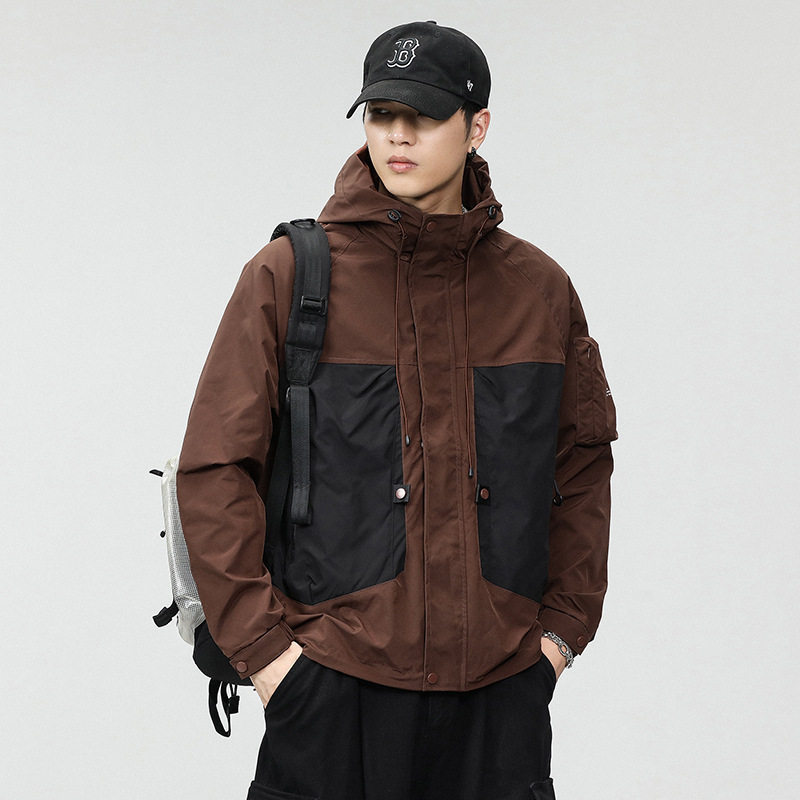 专柜秋季新款连帽冲锋衣宽松大码休闲工装夹克山系外套衣服潮牌男