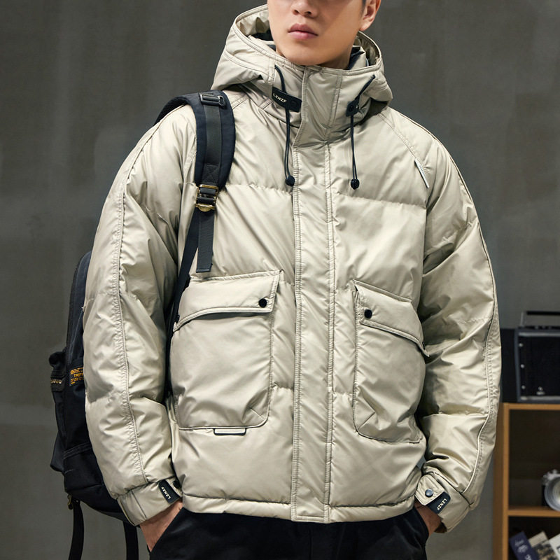 专柜2024年冬季新款杏色连帽羽绒服宽松大码保暖青年装休闲外套潮