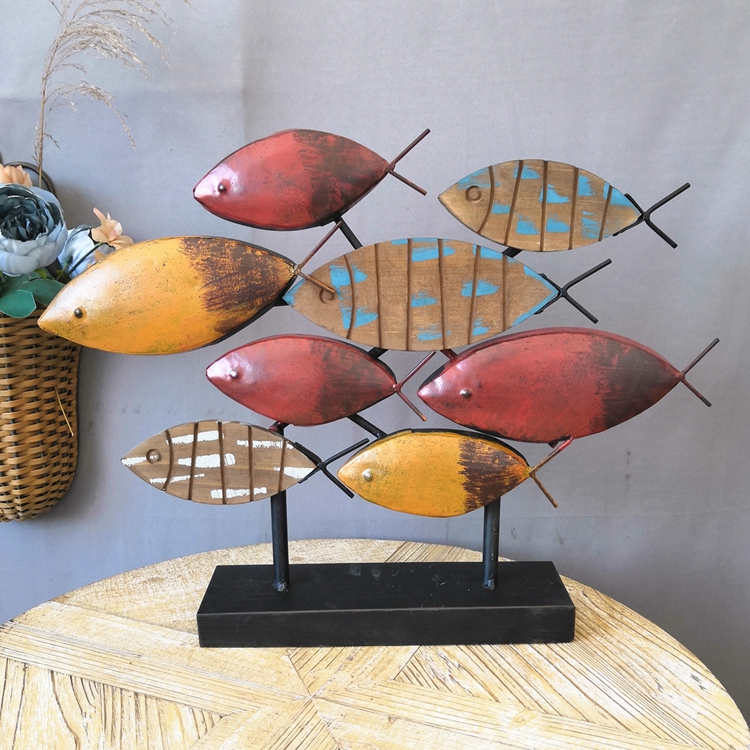 美式风铁艺小鱼新款做旧吧台摆件