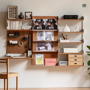 无即所有铝架壁挂模块系统墙面金属实木层板挂墙置物架开放收纳架