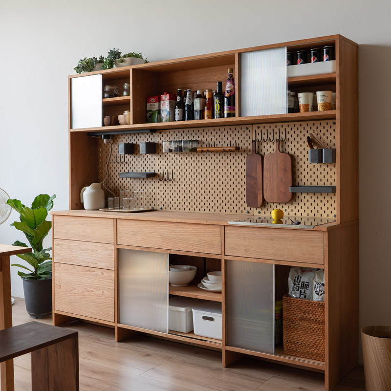 大容量大台面极简实木餐边柜