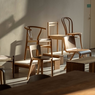 无即所有实木樱桃木椅子复古靠背餐椅极简北欧绳编可叠放凳子合集