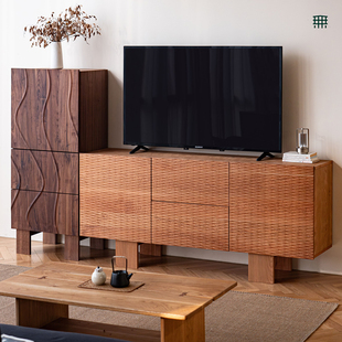 无即所有实木电视柜小户型落地玄关餐边柜储物收纳柜中古风涟漪柜