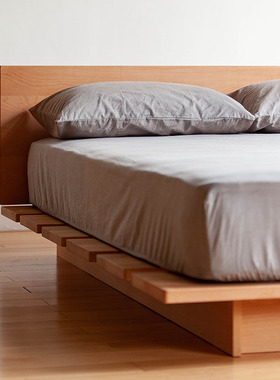 无即所有侘寂风悬浮床极简北欧1.5桦木榉木全实木无床头1.8双人床