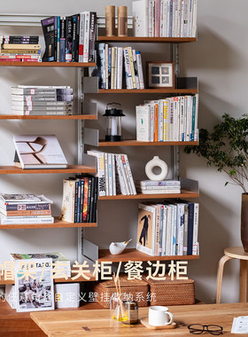 无即所有日式免打孔置物架可调节多层书架客厅隔断实木展示收纳柜