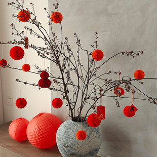 红灯笼绿植挂饰客厅盆栽小饰品挂件新年装饰2026马年盆景氛围布置