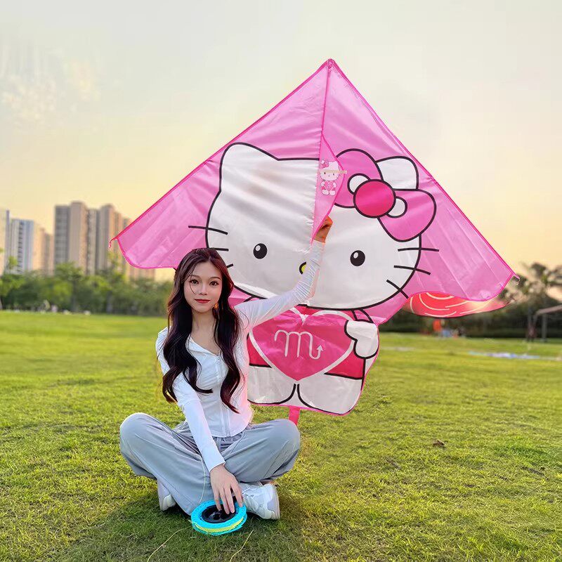 hollowkitty猫风筝2026新款潍坊儿童成人微风易飞自动收线纸鸢