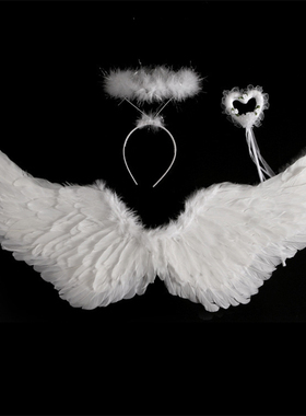 洛丽塔小天使白色羽毛翅膀Lolita拍照装饰cosplay万圣节表演道具
