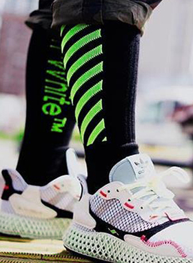 荧光袜子男女中筒袜ow加厚毛巾底荧光绿色篮球袜潮男off袜子socks