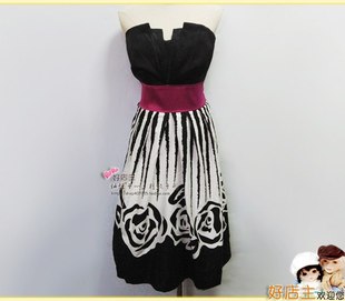 外单,挺漂亮亦有几分气场的系腰带抹胸连衣裙(有棉布衬裙)-XL号