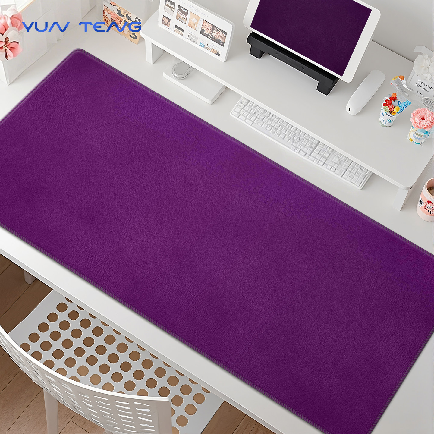 紫色纯色鼠标垫子男女生超大办公室桌面垫游戏电竞FPS电脑键盘垫