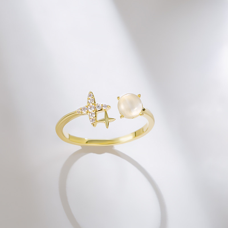 高级感叠戴星芒猫眼石细圈戒设计感的独特戒指女可调节金色开口戒