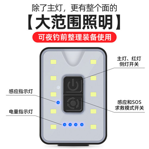 感应帽灯摆地摊多功能USB充电帽夹灯长续航头灯强照强光夜钓