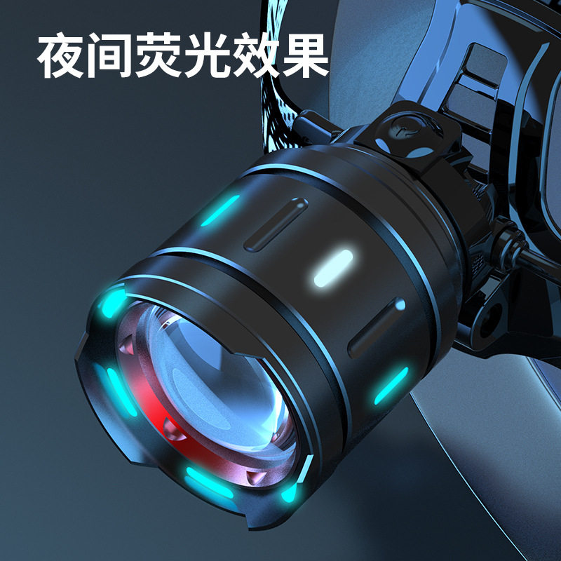 远射超亮白激光照明强光头灯 USB充电头戴式户外夜钓探险超亮头灯