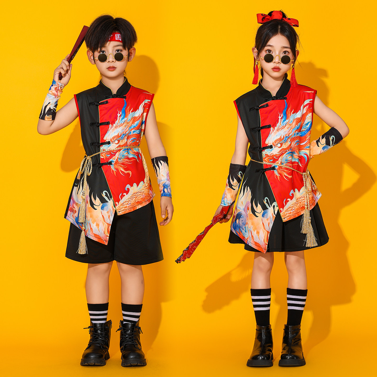 六一儿童中国风演出服男女童小学生运动会蹈龙纹武术表演服装国潮