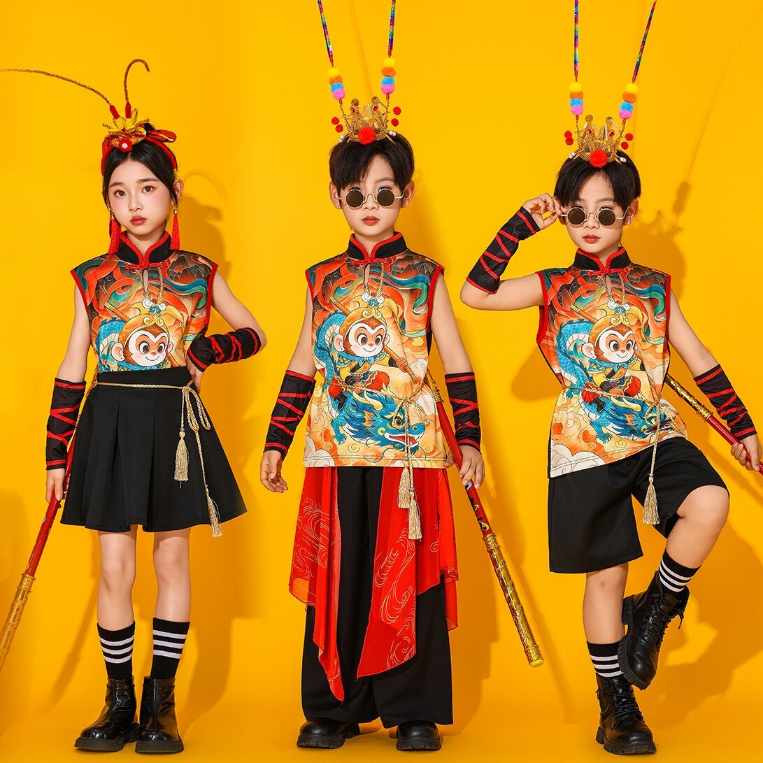 六一儿童孙悟空中国风演出打鼓男女童国潮舞蹈表演服运动会合唱团