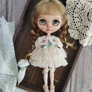 OB24通穿 BJD6分 绿色夏天成品娃衣 blythe小布裙子娃衣材料包