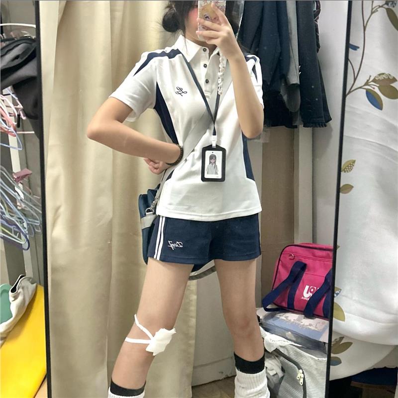 7号铃线原创JK制服体操服日系学院风运动短裤套装显瘦百搭Polo衫