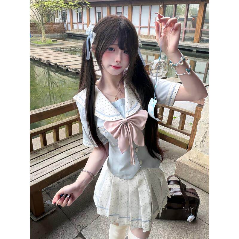 甜知樱jk原创【云间樱信】波点收腰大码水手服套装甜美学院风制服