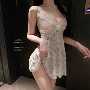 Nicelaisiii莫奈花园 带胸垫纯欲风碎花蕾丝睡裙性感吊带甜美睡衣