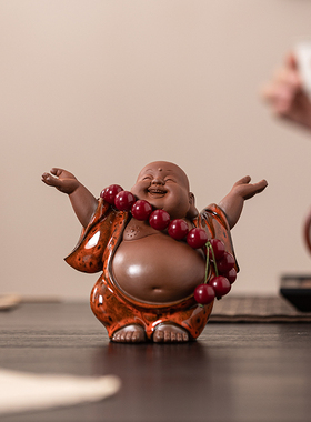 新中式禅意紫砂招财弥勒佛摆件